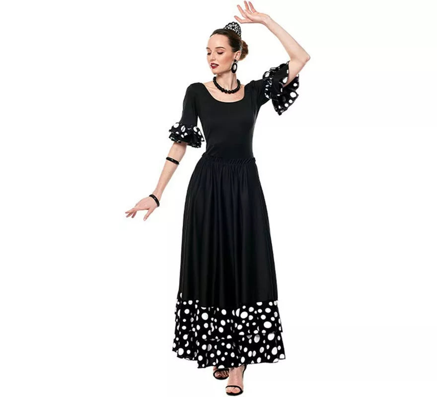 Translation missing: pt-PT.Body o maillot Sevillana con Volante Lunar negro y blanco para mujer