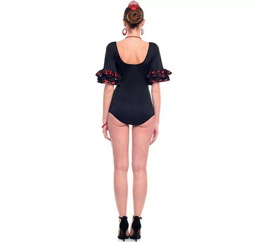 Maillot Sevillana con Volante Lunar negro y rojo para mujer