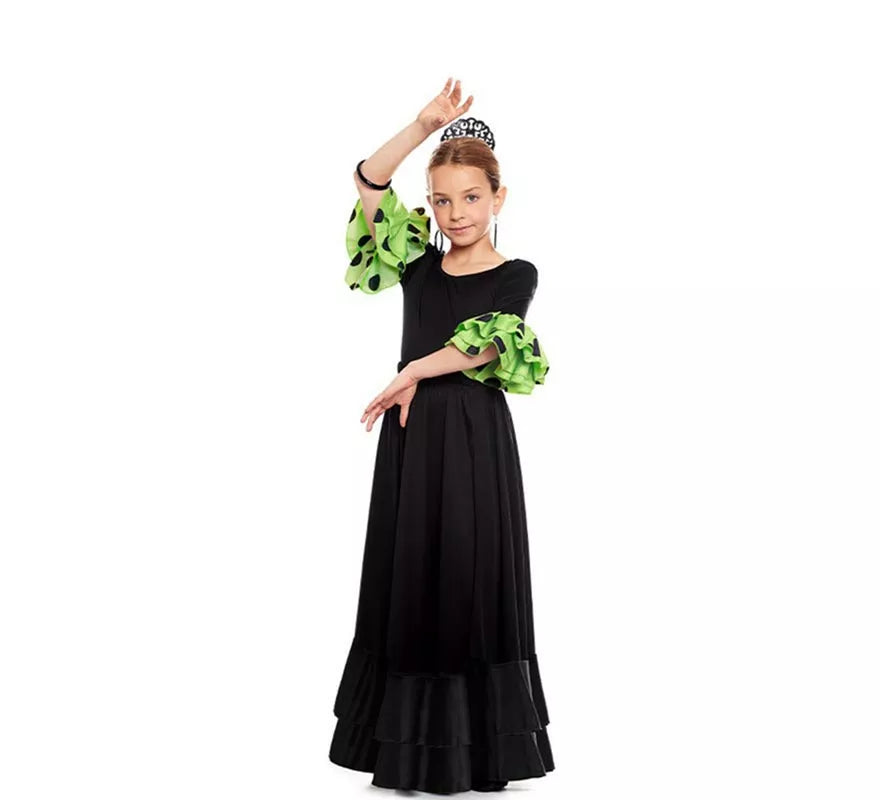 Body o maillot Sevillana con Volante Lunar negro y verde para niña