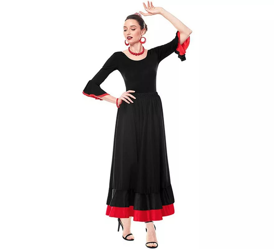 Body o maillot Sevillana con Volante negro y rojo para mujer