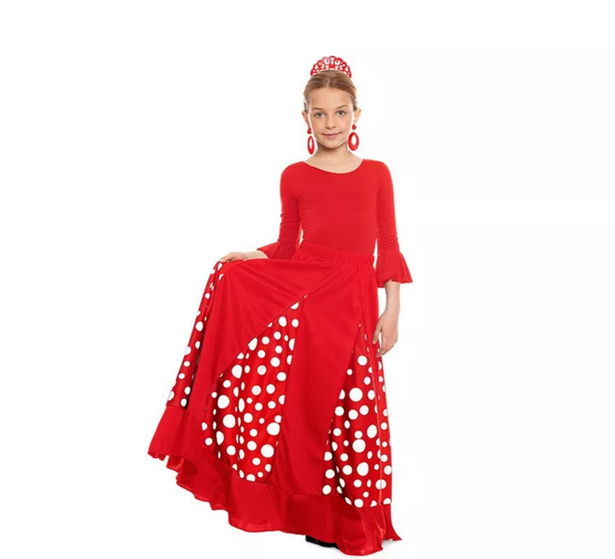Translation missing: pt-PT.Body o maillot Sevillana Licra con Volante rojo para niña