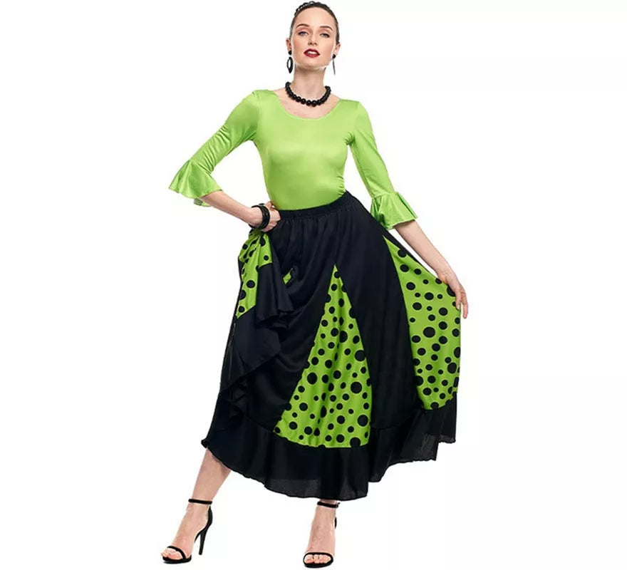 Translation missing: pt-PT.Body o maillot Sevillana Licra con Volante verde para mujer