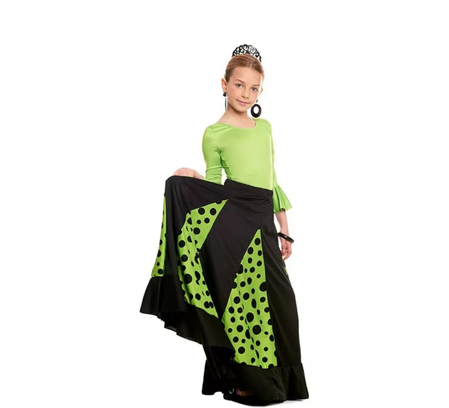 Translation missing: pt-PT.Body o maillot Sevillana Licra con Volante verde para niña
