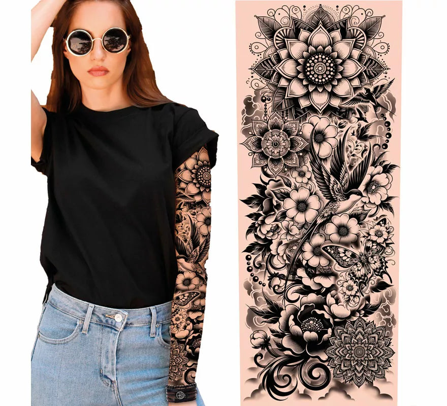 Translation missing: pt-PT.Manga de Tatuaje floral blanco y negro adulto