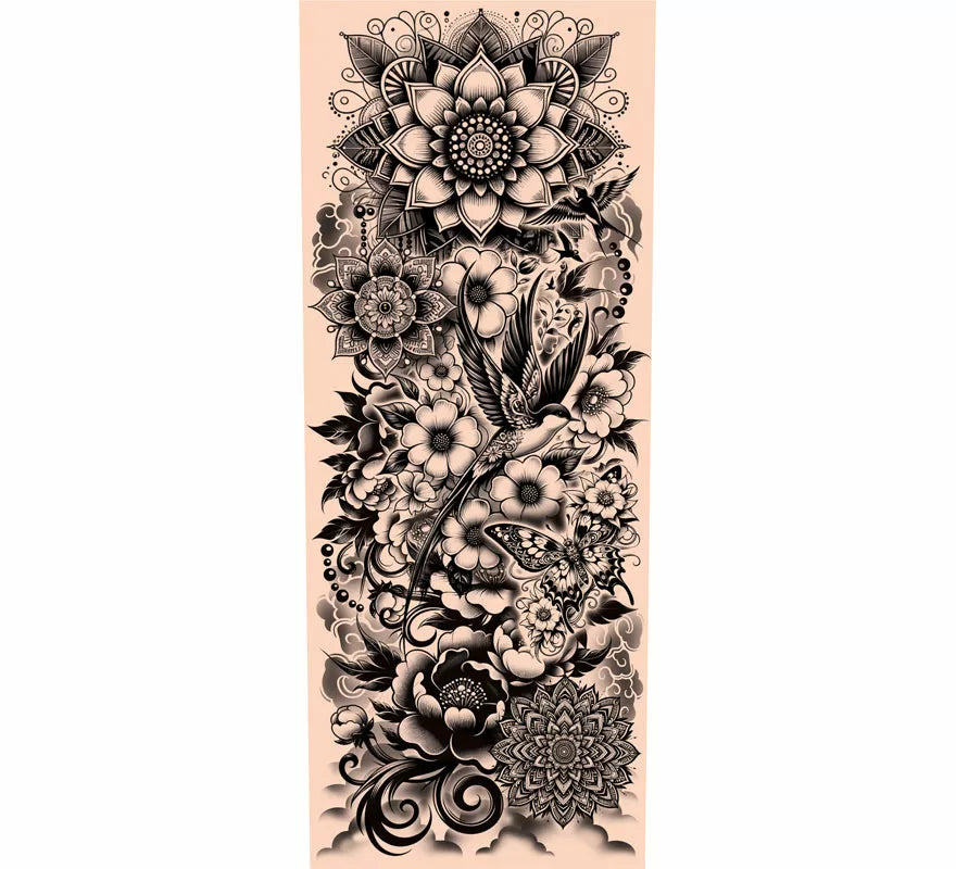 Translation missing: pt-PT.Manga de Tatuaje floral blanco y negro adulto