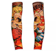 Caveira e rosas pin-up catrina tatuagem mangas