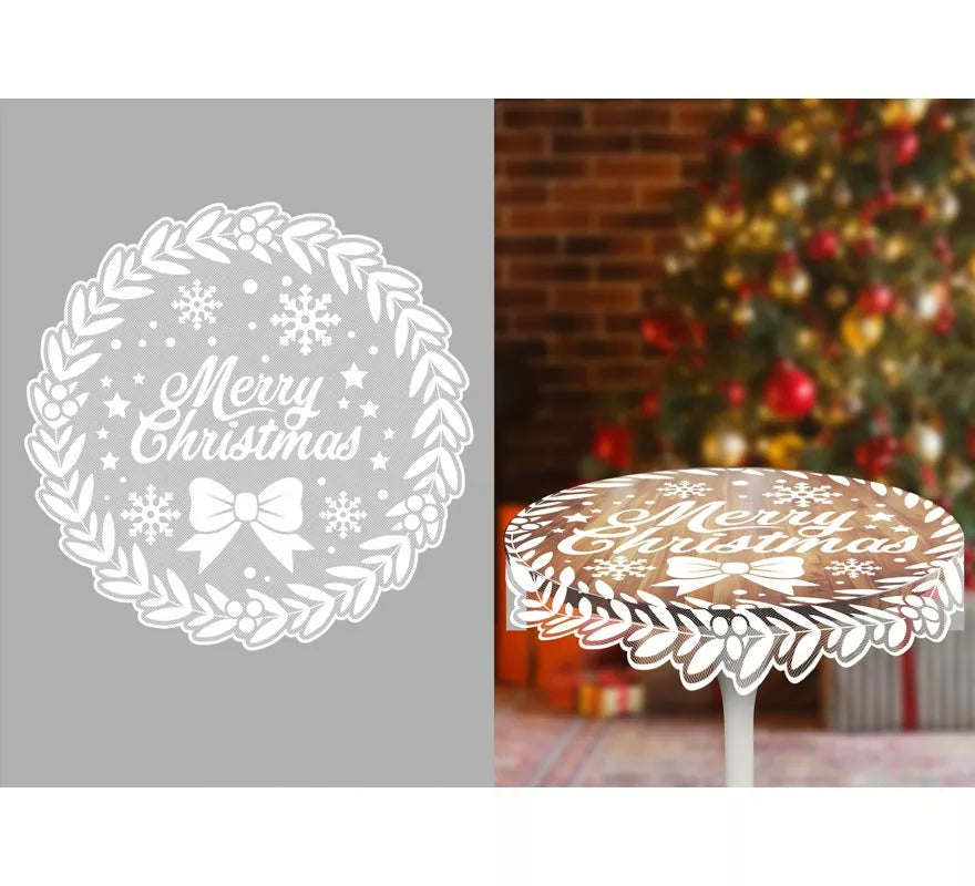 Translation missing: pt-PT.Mantel Redondo Merry Christmas Calado de 100 cm