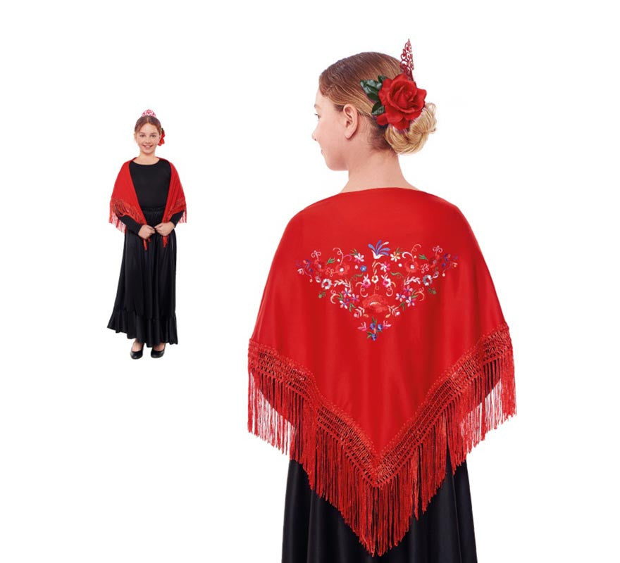 Translation missing: pt-PT.Mantón Bordado pequeño rojo de 120x45 cm