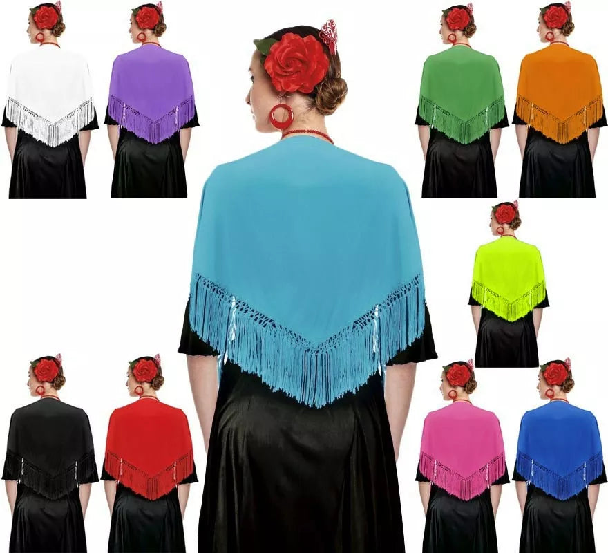 Translation missing: pt-PT.Mantón con flecos en varios colores de 120x45