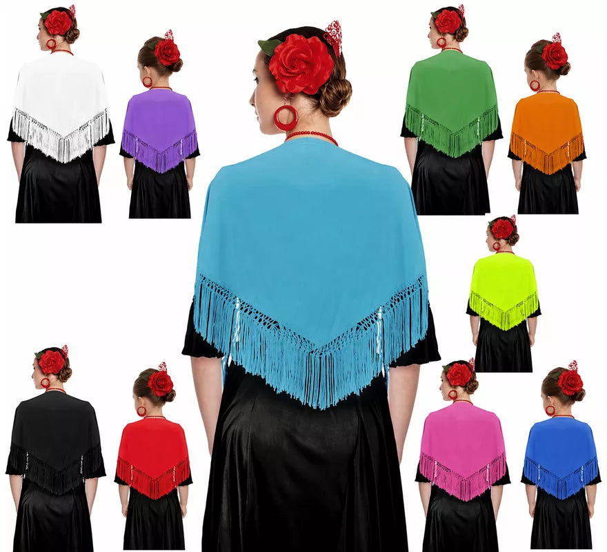 Translation missing: pt-PT.Mantón con flecos en varios colores de 120x45