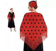 Xale Sevilhana ou Chulapa Vermelho com bolinhas pretas, 150x60 cm