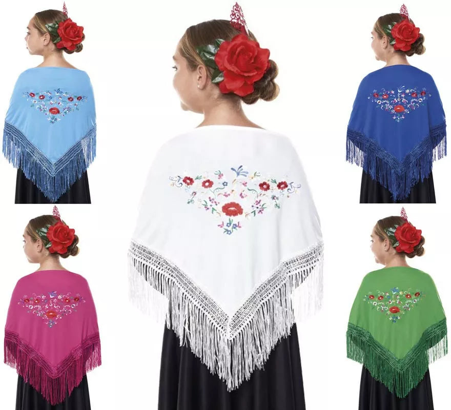 Translation missing: pt-PT.Mantón Sevillana o Chulapa bordado de 120x45 cm para niña en varios colores