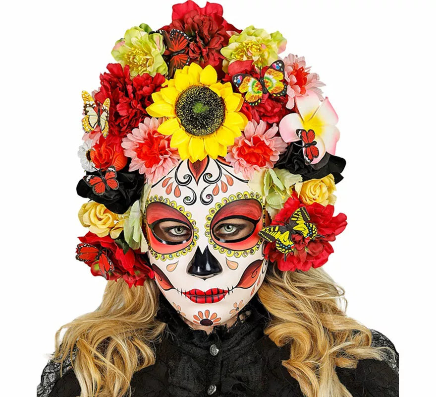 Translation missing: pt-PT.Máscara Catrina Día de Los Muertos con Flores