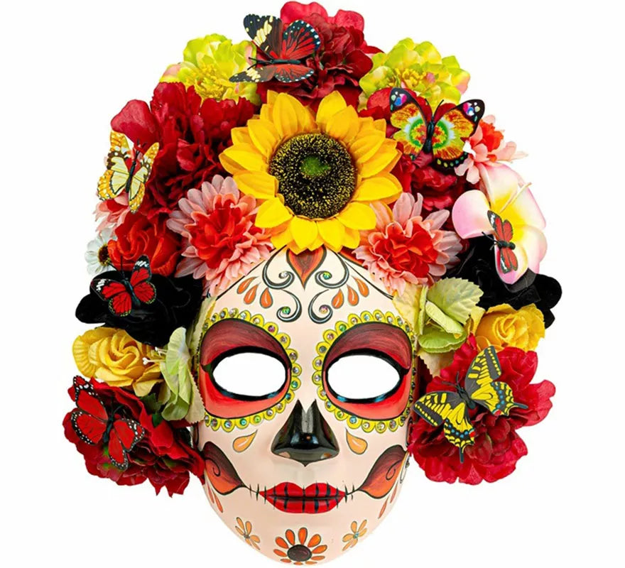 Translation missing: pt-PT.Máscara Catrina Día de Los Muertos con Flores