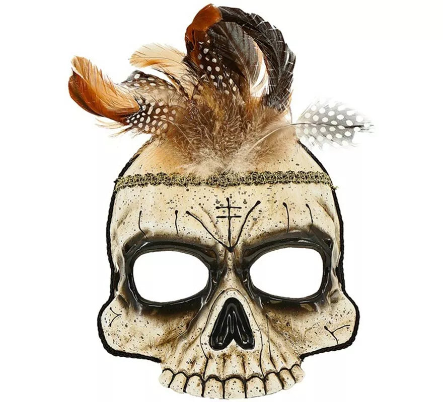 Translation missing: pt-PT.Máscara de Calavera Vudú con Plumas sin Barbilla