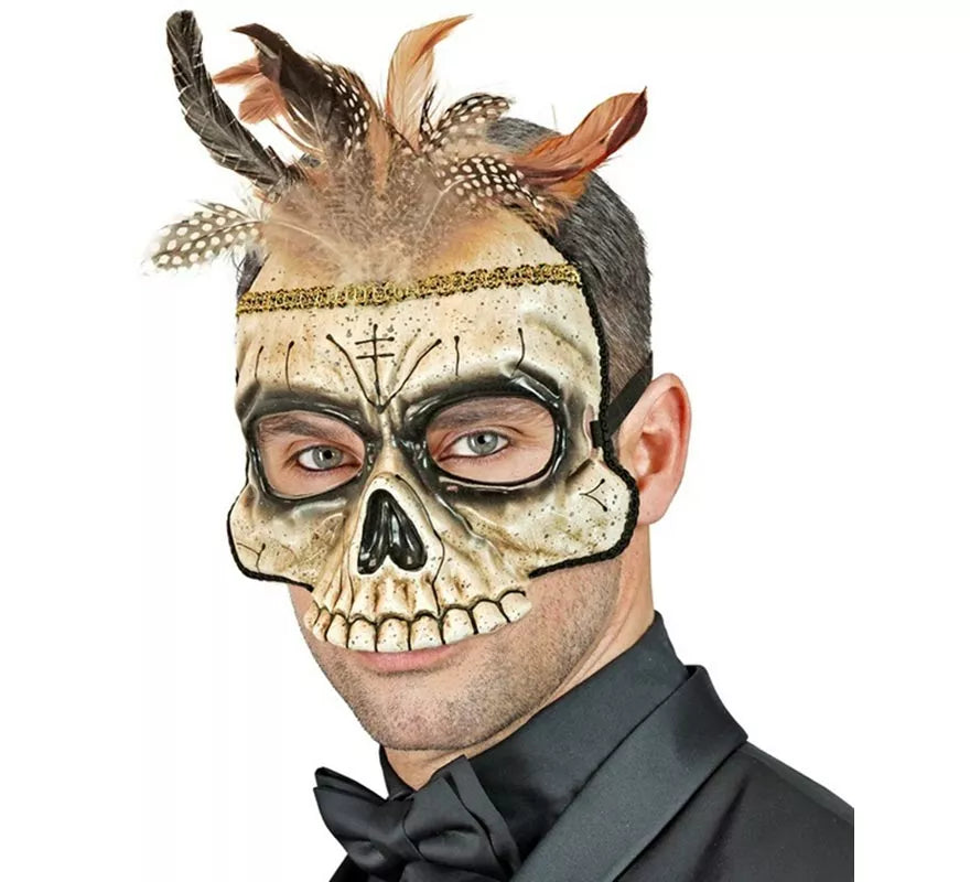 Translation missing: pt-PT.Máscara de Calavera Vudú con Plumas sin Barbilla