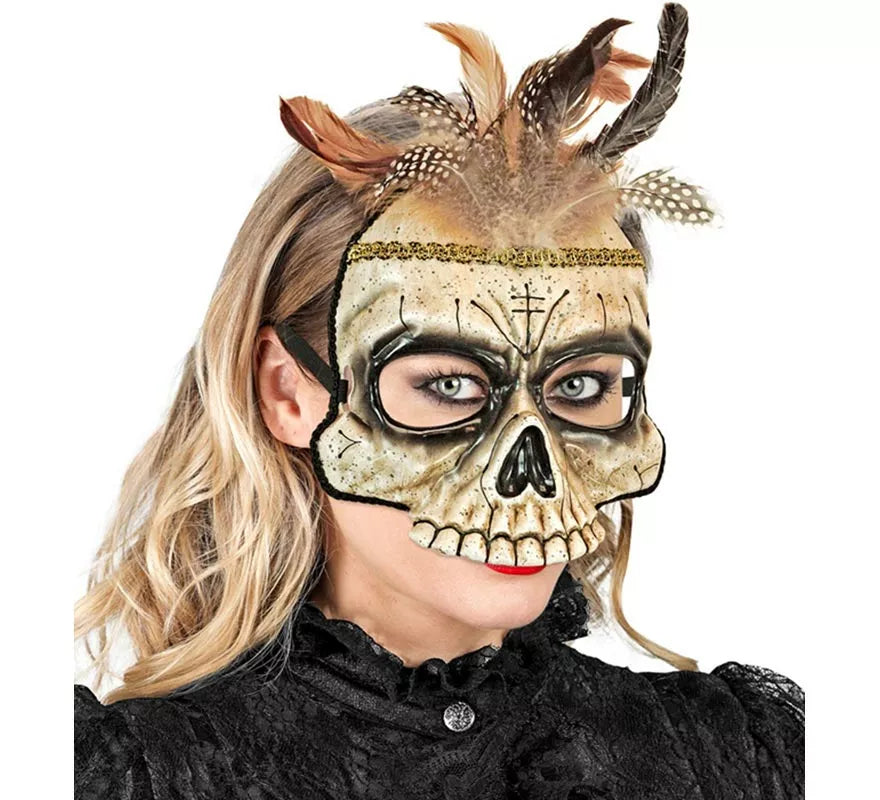 Translation missing: pt-PT.Máscara de Calavera Vudú con Plumas sin Barbilla