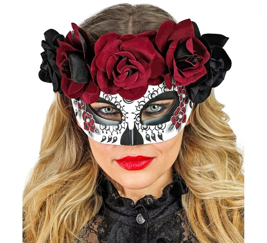 Máscara de Catrina Día de Los Muertos con Rosas