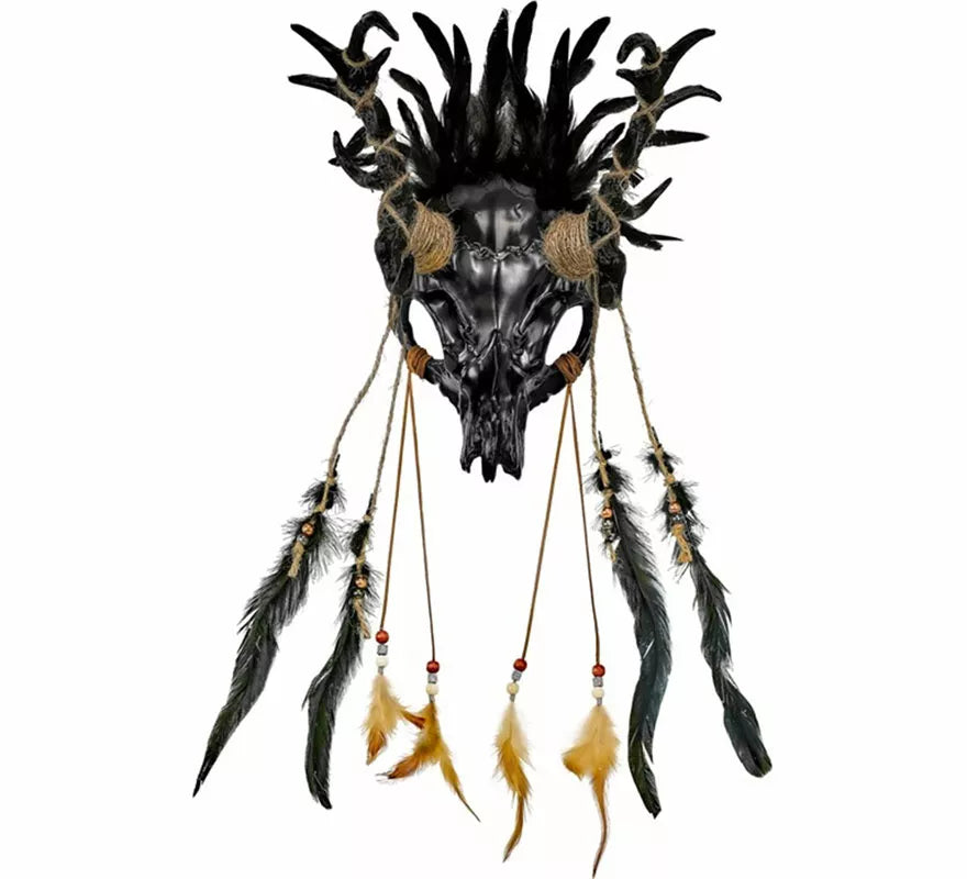 Translation missing: pt-PT.Máscara de Chamán Calavera negra con Plumas