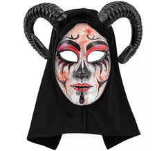 Mulher com máscara de demônio e capuz - Commedia dell'Arte