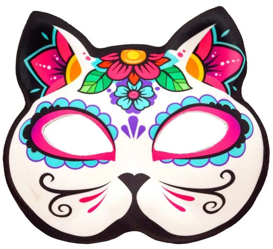 Máscara de Gato Catrina Día de Los Muertos sin Barbilla