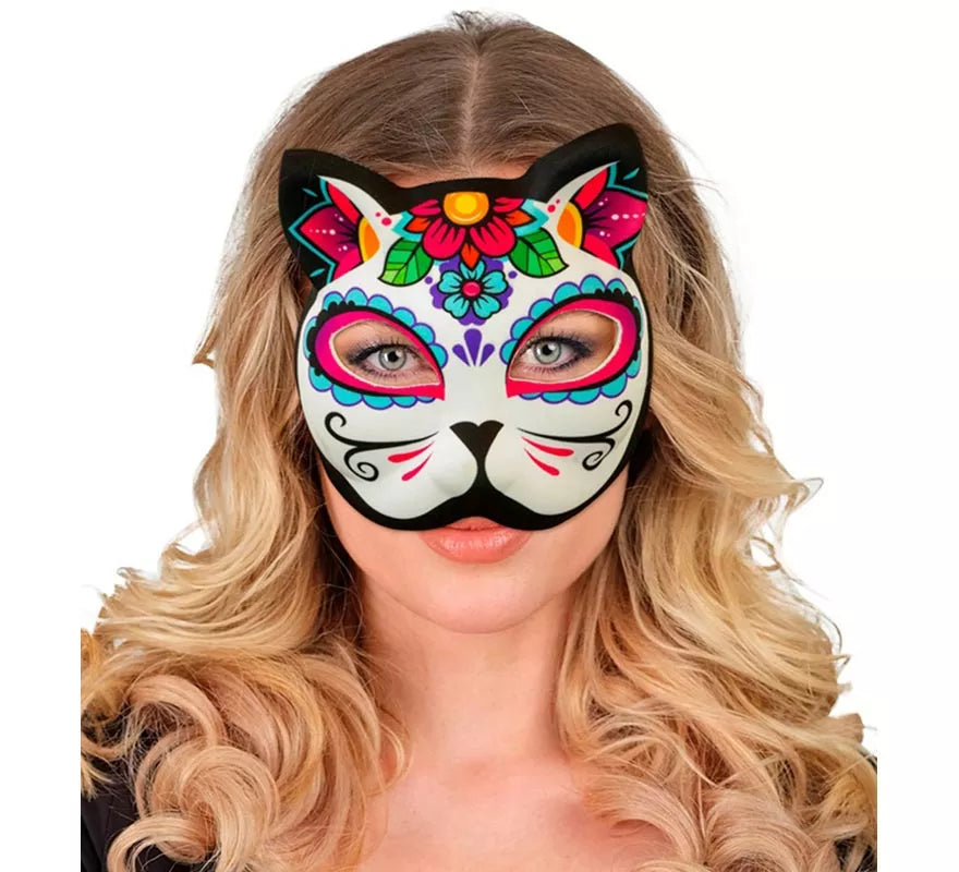 Translation missing: pt-PT.Máscara de Gato Catrina Día de Los Muertos sin Barbilla