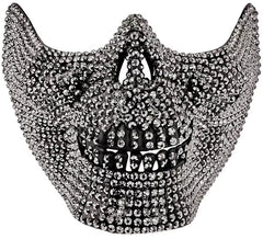 Máscara de caveira que cobre metade do rosto com strass