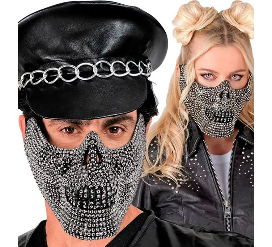Translation missing: pt-PT.Máscara de Media Cara de Calavera con Strass