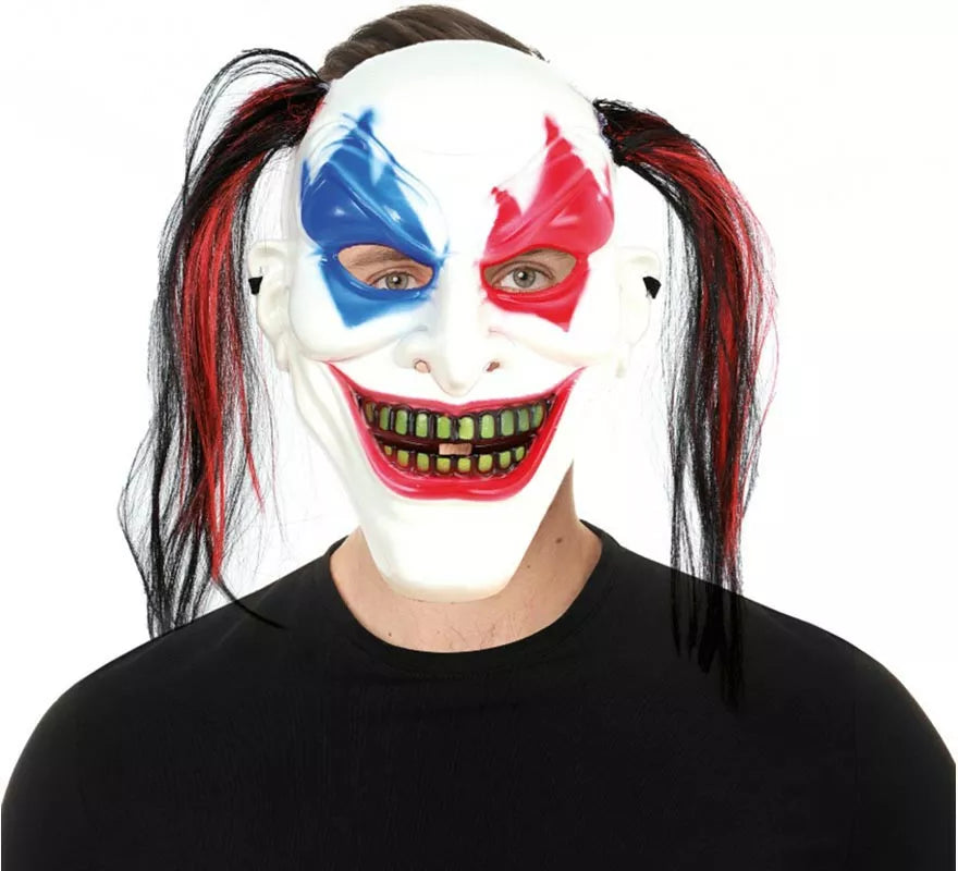 Translation missing: pt-PT.Máscara de Payaso bicolor con coletas de plástico