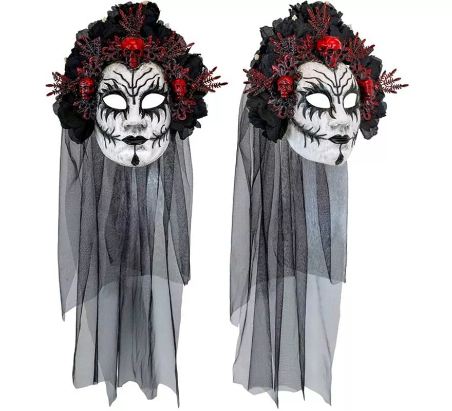 Translation missing: pt-PT.Máscara de Reina de La Muerte con Rosas negras y Velo