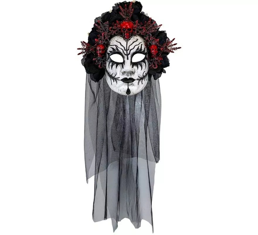 Translation missing: pt-PT.Máscara de Reina de La Muerte con Rosas negras y Velo