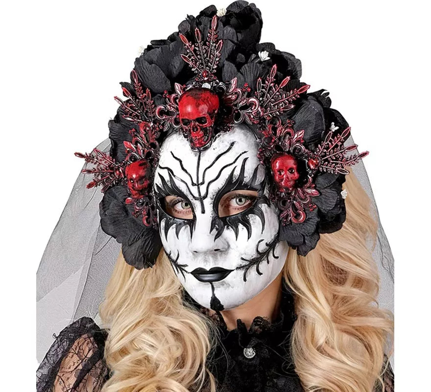 Translation missing: pt-PT.Máscara de Reina de La Muerte con Rosas negras y Velo