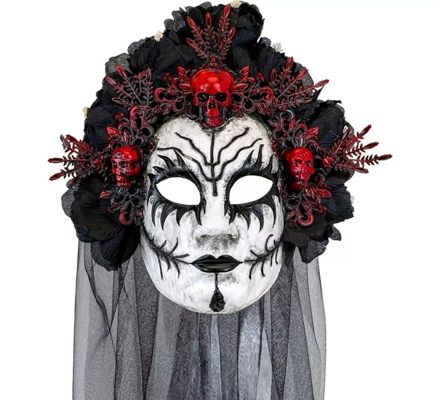 Translation missing: pt-PT.Máscara de Reina de La Muerte con Rosas negras y Velo