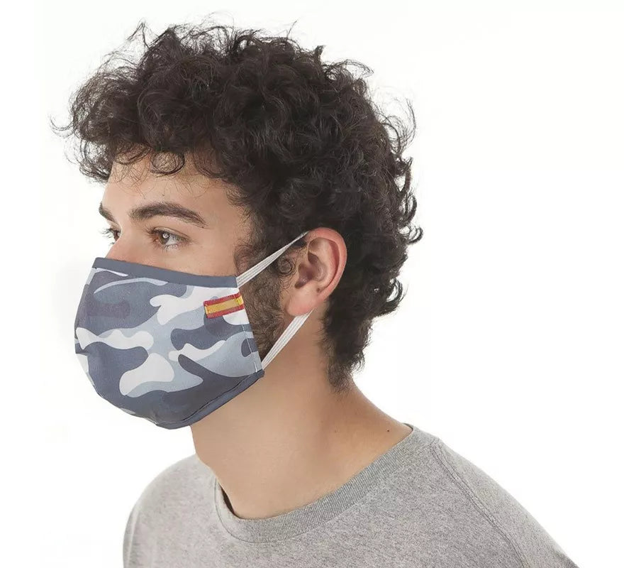 Translation missing: pt-PT.Mascarilla Higiénica Camuflaje gris con Bandera 3 filtros