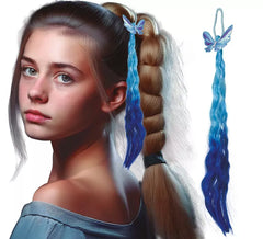 Extensão de cabelo azul com borboleta, 35 cm
