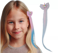 Extensão de cabelo rosa com unicórnio, 35 cm