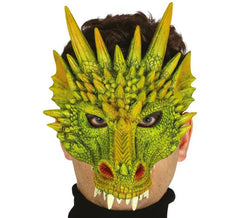 Meia máscara de dragão verde ou réptil