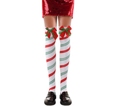Meias de Natal listradas com laço para adultos