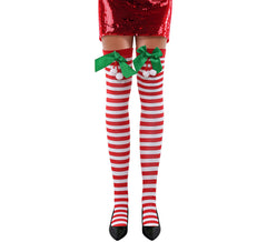 Meias de Natal com laço listrado vermelho para adultos