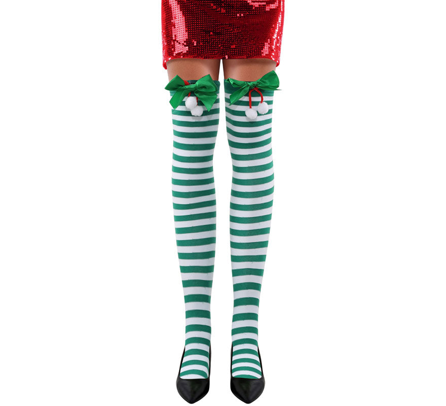 Translation missing: pt-PT.Medias a Rayas verdes Lazo de Navidad para adulto