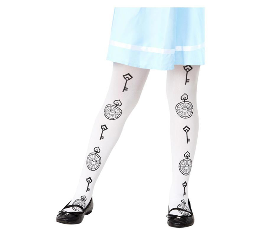 Translation missing: pt-PT.Medias de Alicia en el País de las Maravillas con Estampado de Reloj, de 6 a 12 años