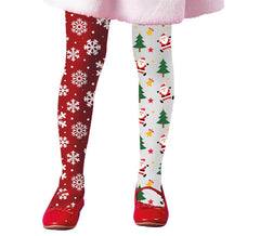 Meias de Natal infantis com estampa dupla, flocos de neve e árvore