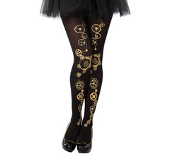Meias pretas steampunk com engrenagens