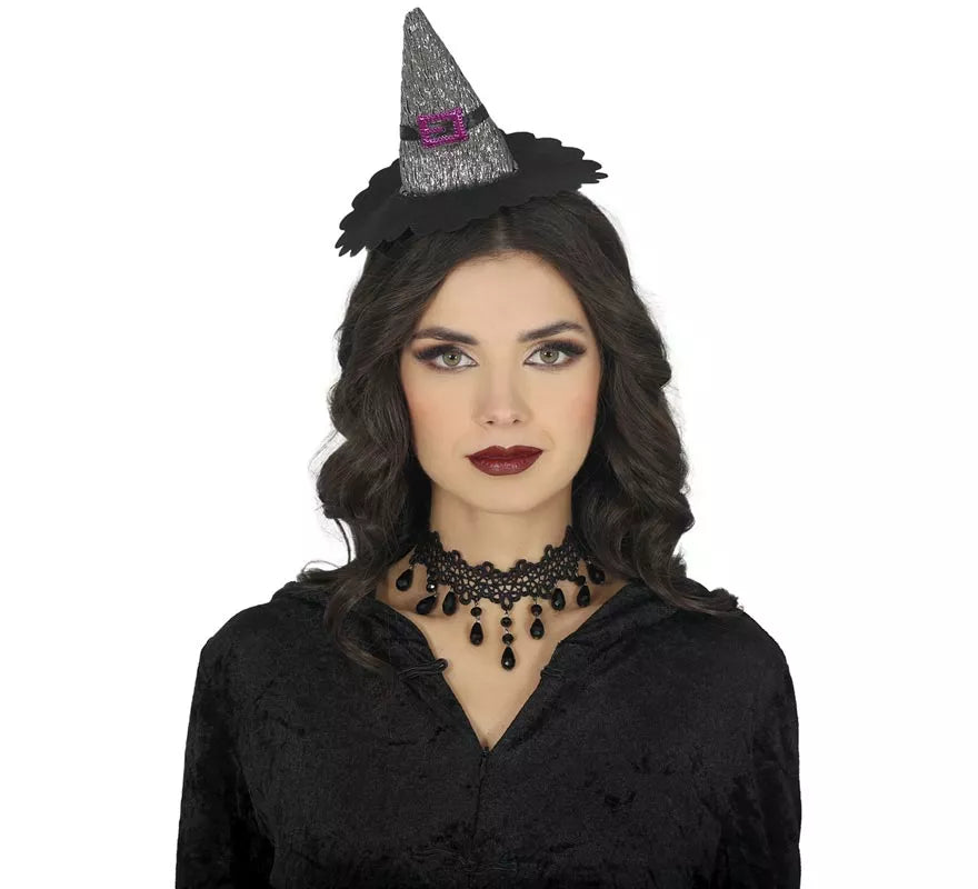 Mini Sombrero de Bruja plata