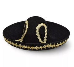 Mini Sombrero Mexicano Adulto Preto e Dourado