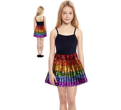Mini saia de lantejoulas arco-íris para menina
