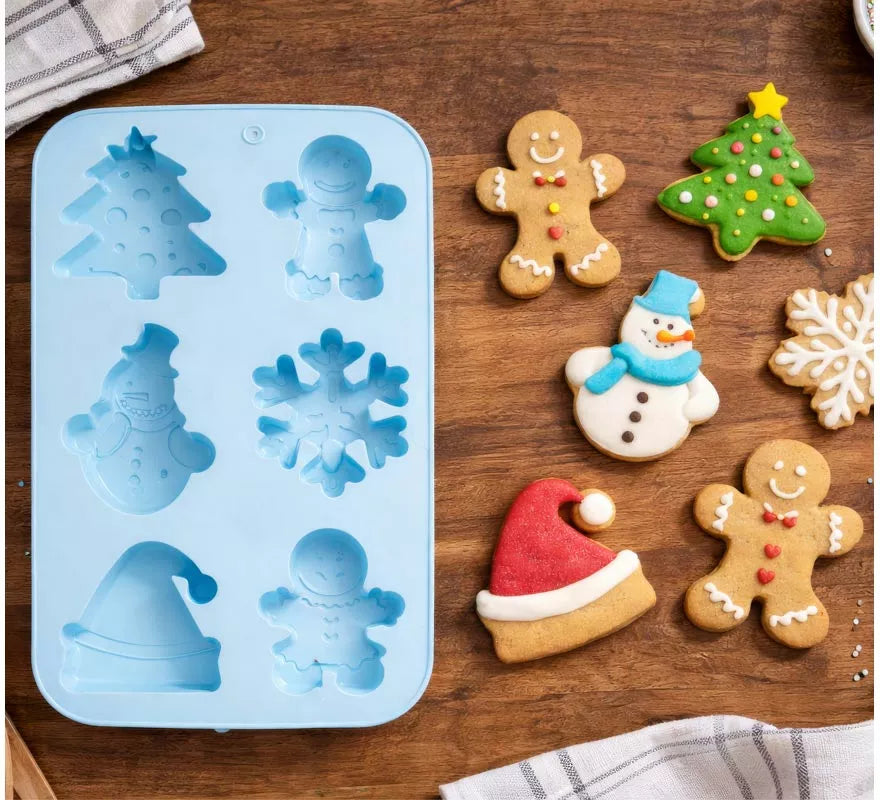 Translation missing: pt-PT.Molde de Silicona azul para 6 Galletas Navideñas de 16x25 cm