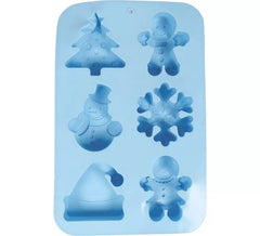Molde em Silicone Azul para 6 Bolachas de Natal de 16x25 cm