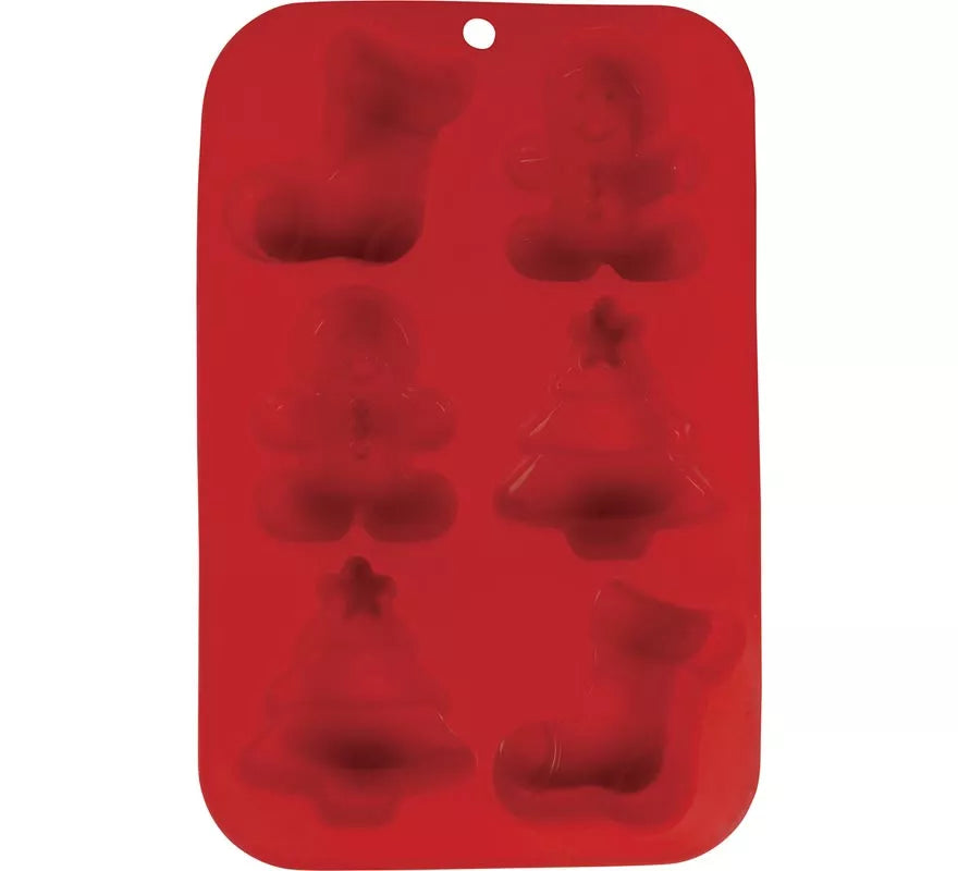 Translation missing: pt-PT.Molde de Silicona rojo para 6 Galletas Navideñas de 16x25 cm