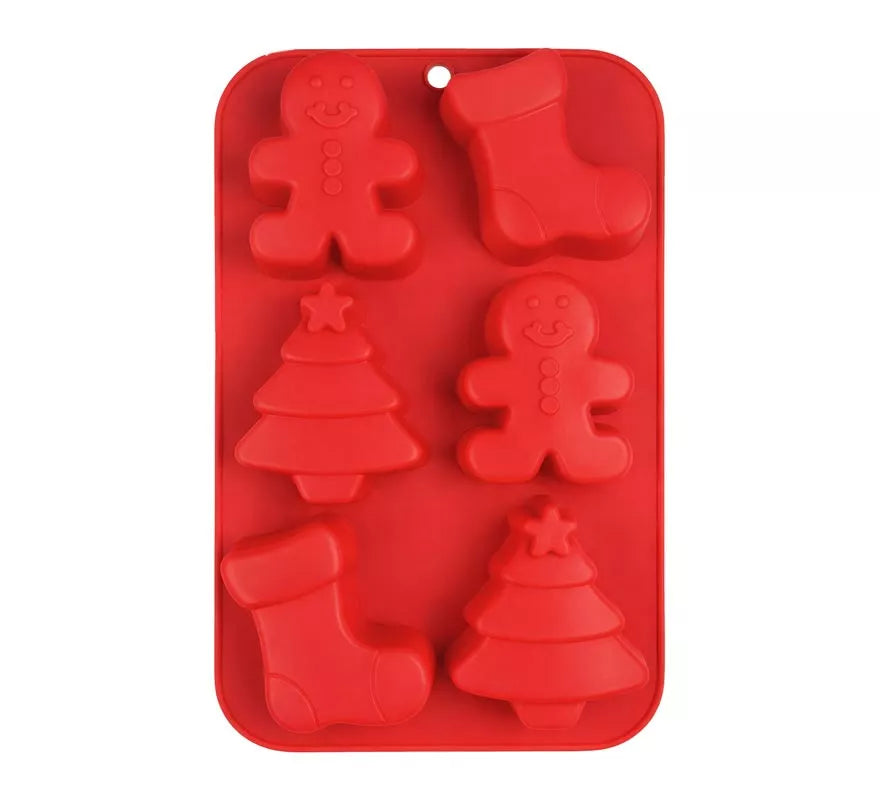 Translation missing: pt-PT.Molde de Silicona rojo para 6 Galletas Navideñas de 16x25 cm